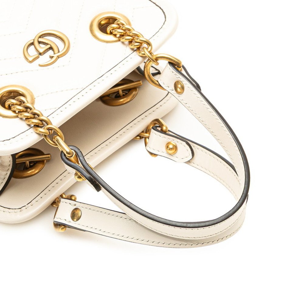 Gucci GG Marmont Shoulder Bag/Handbag 2WAY 696123 White Gold Leather Women's - Picture 7 of 10